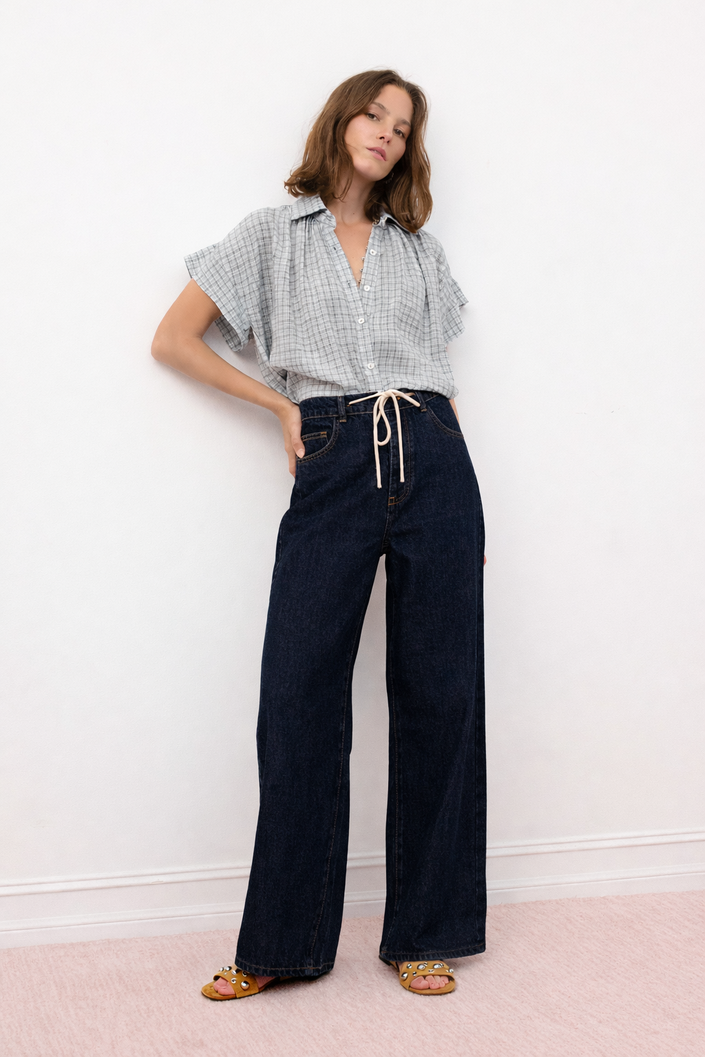 Secular Trinity Button Up in White Check