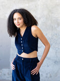 Cord Cropped Vest in Navy