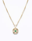 14K Abalone + Emerald Octagon Medallion