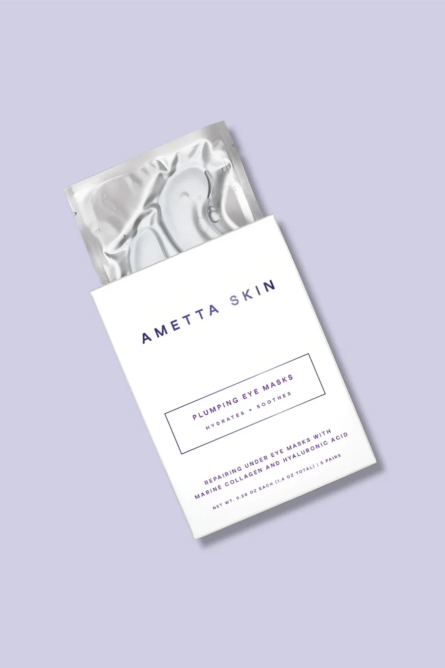 Ametta Skin plumping eye masks on a light purple background