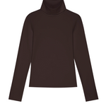 flat lay view of brown turtleneck