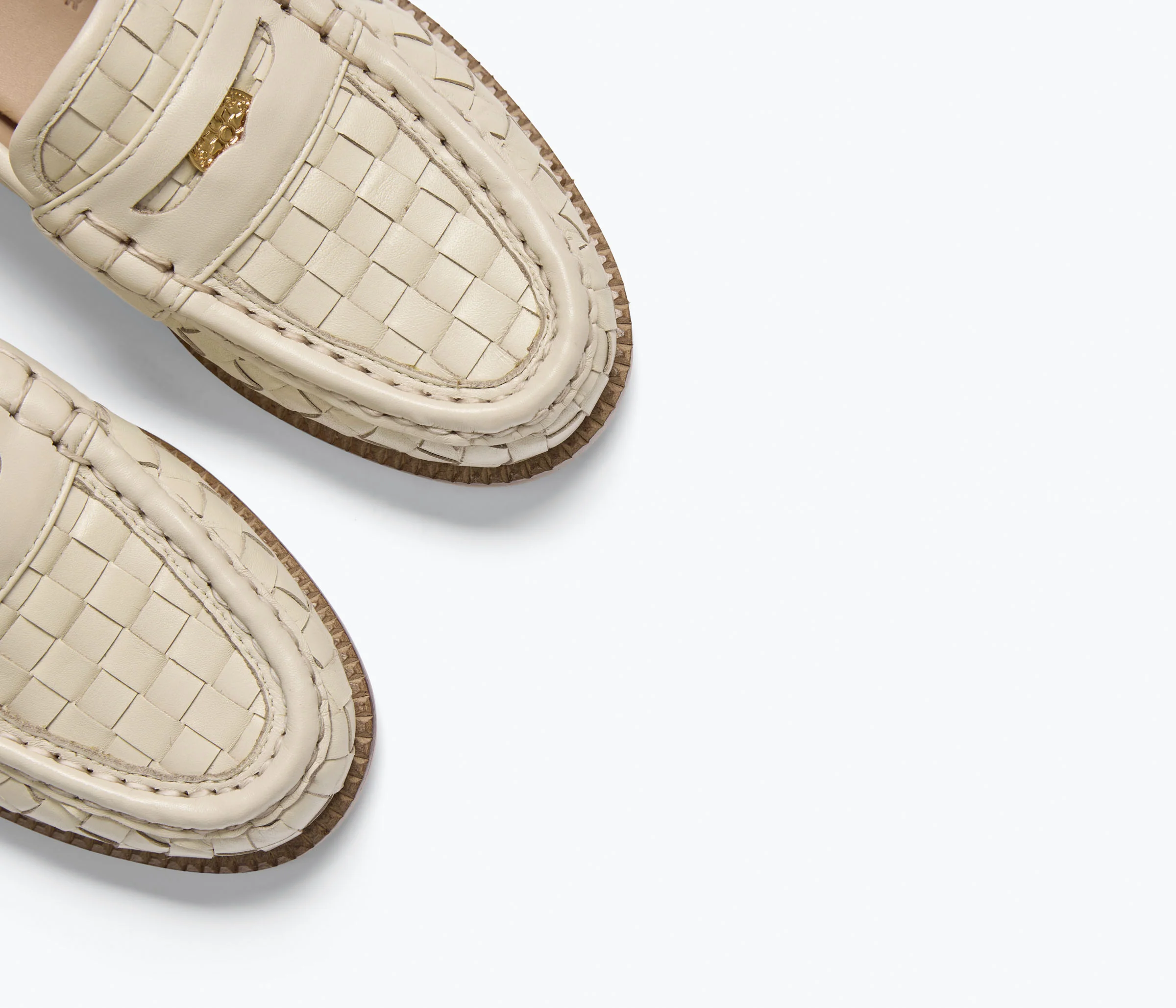 Elba Penny Loafer - Vanilla Woven Calf with Hardware view of top toe area