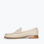 Elba Penny Loafer - Vanilla Woven Calf with Hardware side profile view