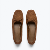 Jada Woven Suede Flats - Toffee flat lay view with shoes side by side
