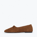 Jada Woven Suede Flats - Toffee side view of outside of shoe