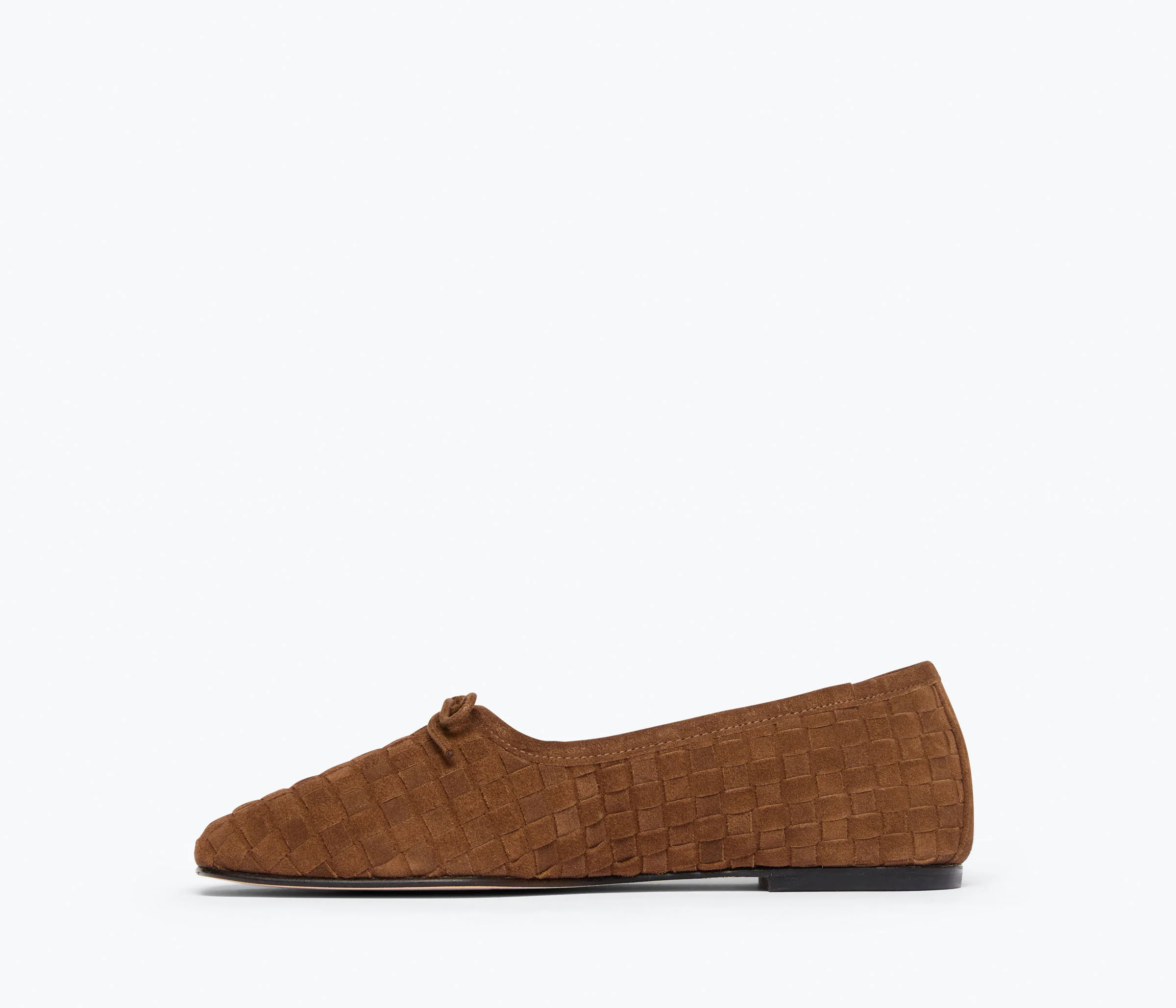 Jada Woven Suede Flats - Toffee side view of outside of shoe