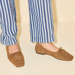Jada Woven Suede Flats toffee on body of model 