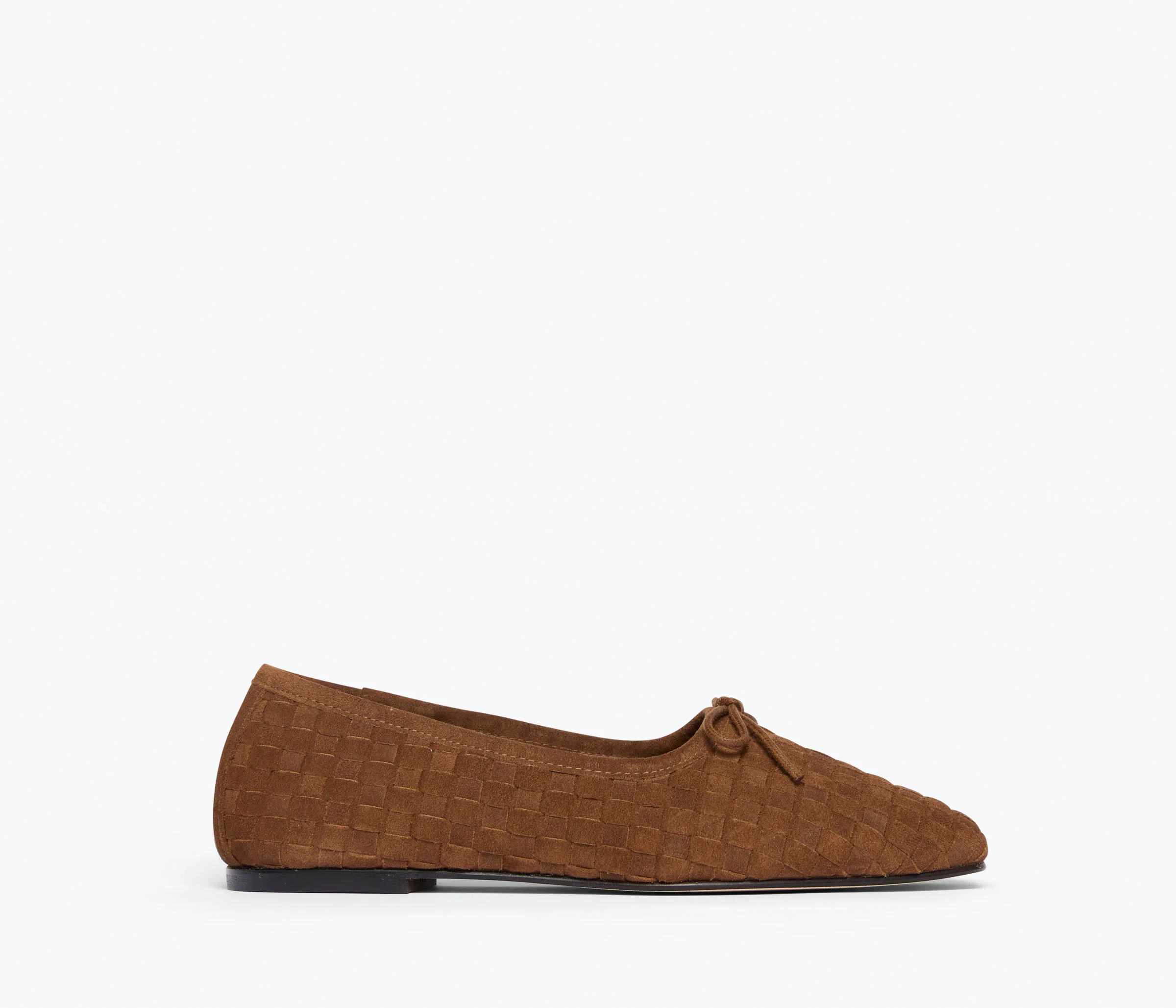 Jada Woven Suede Flats - Toffee side view of inside of shoe 