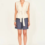 Rouen Vest - Oat Fossil belted and styled