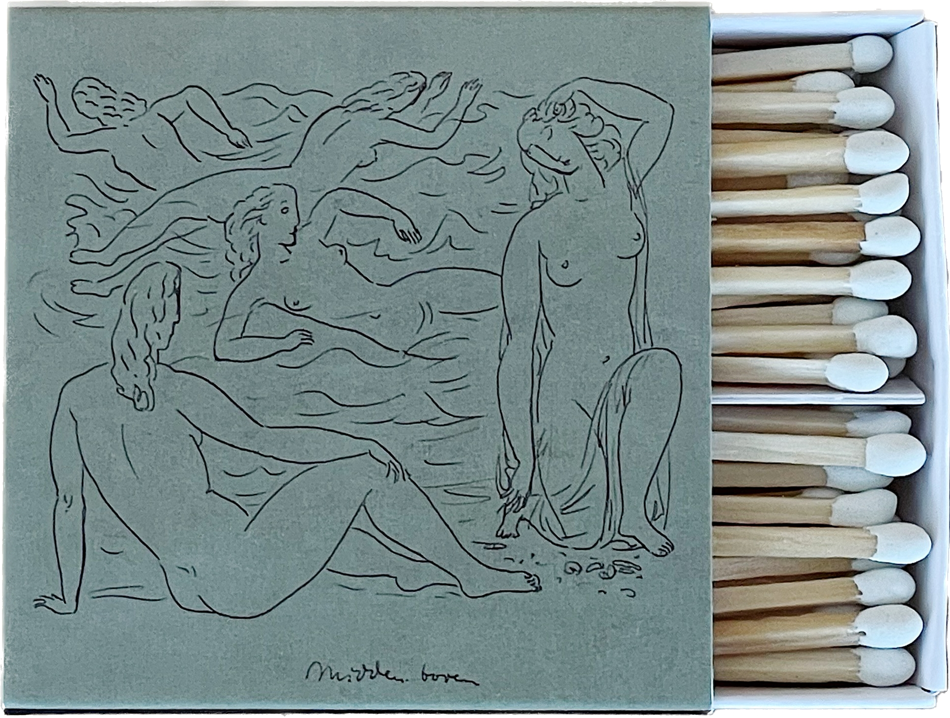 Matches with artistic design of nude figures on the lid