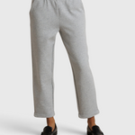 Perfect White Tee Sutton Pant in Heather Grey — front view, elastic waist and side pocket detail