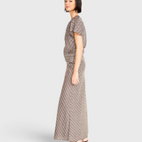 MIRTH Marais Silk Top in Shadowline Plaid — worn, side view