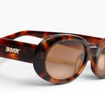 Close up logo and lense view of Valentina Sunglasses - Havana