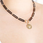 14K Diamond Heart Medallion on model