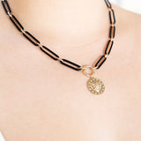 14K Diamond Heart Medallion on model