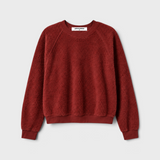 JONES + CO Ziggy sweatshirt in ruby red featuring a shrunken crewneck and textured inside-out fleece fabric.
