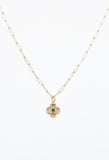 14K Clover Charm in Emerald on paper clip chain