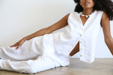 Linen Pleated Pant in Powder