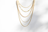 Gold Plated Delicate Rope Chain Necklace with layered gold chains and pearl necklace