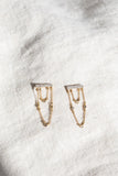 14K Solid Gold and Diamond Bar Double Chain Earrings